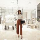 Buckled-waist Slit-hem Straight-cut Pants