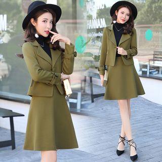 Set: Belted Single-button Trench Jacket + A-line Skirt