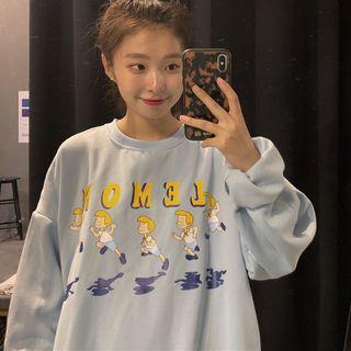 Cartoon Print Pullover Light Blue - One Size