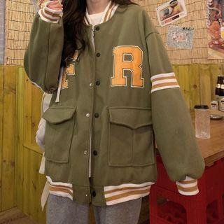 Long-sleeve Striped Panel Lettering Jacket