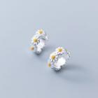 Flower Sterling Silver Cuff Earring 1 Pair - S925 Silver - Silver & White & Yellow - One Size