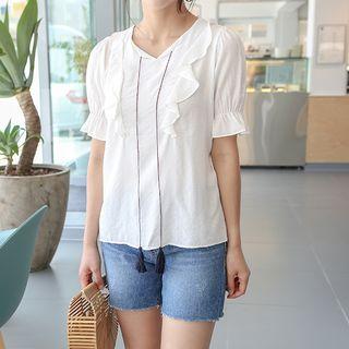 Tassel-detail Frilled-trim Top