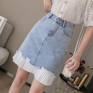 Pleated Panel Denim Skirt
