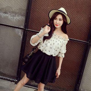 Off-shoulder Puff-sleeve Chiffon Top