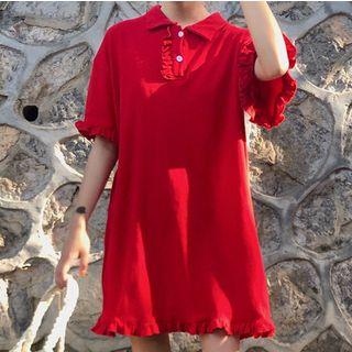 Short-sleeve Frill Trim Polo Dress