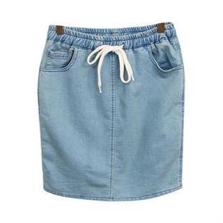 Band-waist Denim Skirt