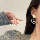Rose Freshwater Pearl Heart Alloy Dangle Earring E4454 - 1 Pair - Gold - One Size