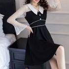 Dotted Mesh Panel Flared-sleeve A-line Dress