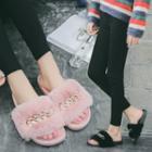 Faux-fur Trim Slide Sandals