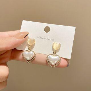 Heart Faux Cat Eye Stone Rhinestone Alloy Dangle Earring E4851 - 1 Pair - Gold & White - One Size
