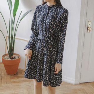 Frill-neck Floral Shirtdress With Sash