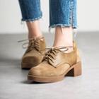 Genuine-leather Block-heel Oxfords