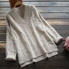 V-neck Patterned Sweater Oatmeal - One Size