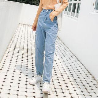 High Waist Ripped Washed Jeans