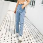 High Waist Ripped Washed Jeans