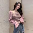 Shirred-sleeve Cropped Knit Top