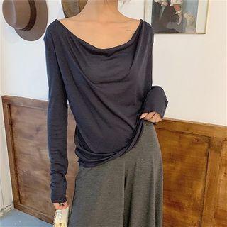 Long-sleeve Cowl Neck T-shirt / Wide-leg Pants
