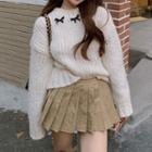 Bow-accent Sweater Milky White - One Size