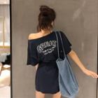 Boatneck Printed-back T-shirt Dress With Sash