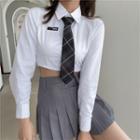 Plain Shirt / Cropped Vest / Mini Skirt / Tie