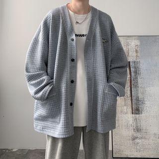 Lettering Textured Button Jacket