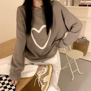 Heart Print Round Neck Sweater