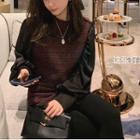 Long-sleeve Blouse / Tweed Mini A-line Skirt / Tweed Vest
