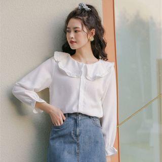 Plain Ruffle Button-up Oversize Blouse White - One Size