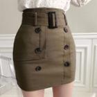 Button-detail Miniskirt With Belt