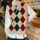 Argyle Print Knit Vest As Shown In Figure - One Size