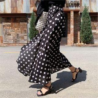 Polka Dot Maxi Wrap Skirt Black - One Size