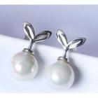 925 Sterling Silver Leaf Faux Pearl Earring 1 Pair - 925 Silver - Silver - One Size