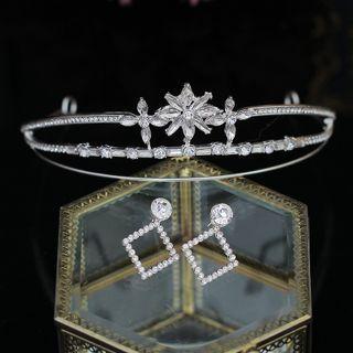 Set: Wedding Flower Rhinestone Headband + Dangle Earring