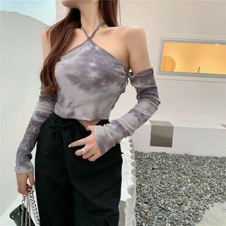 Off-shoulder Halter Tie-dye Top As Figure - One Size