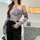 Off-shoulder Halter Tie-dye Top As Figure - One Size