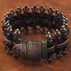 Stainless Steel Genuine Leather Woven Bracelet As Shown In Figure - One Size