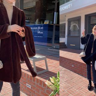 V-neck Faux-fur Coat With Sash