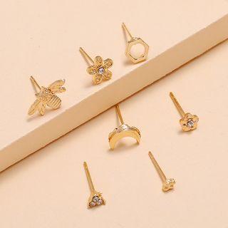 Set Of 7: Rhinestone / Alloy Earring (assorted Designs) 1 Pair - Gold - One Size