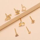 Set Of 7: Rhinestone / Alloy Earring (assorted Designs) 1 Pair - Gold - One Size