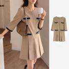 3/4-sleeve Pleated Mini A-line Dress
