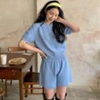Short-sleeve Button-up Knit Romper