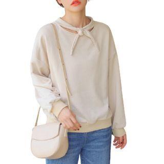 Tie-neck Plain Sweatshirt