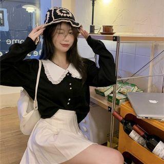 Collared Cardigan / Mini Pleated Skirt