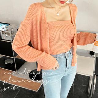 Knit Set: Ribbed Cardigan + Tube Top