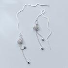925 Sterling Silver Rhinestone Fringed Earring S925 Silver - Threader Earring - One Size