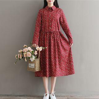 Long-sleeve Floral Print Midi Dress