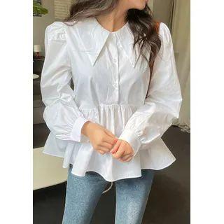 Balloon-sleeve Collared Peplum Blouse