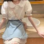 Puff-sleeve Collar Blouse / Mini A-line Skirt