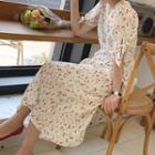 Puff-sleeve Floral Wrap Dress As Shown In Figure - One Size