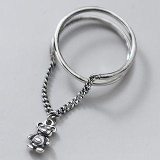 Bear Chained Layered Sterling Silver Open Ring S925 Silver Ring - One Size